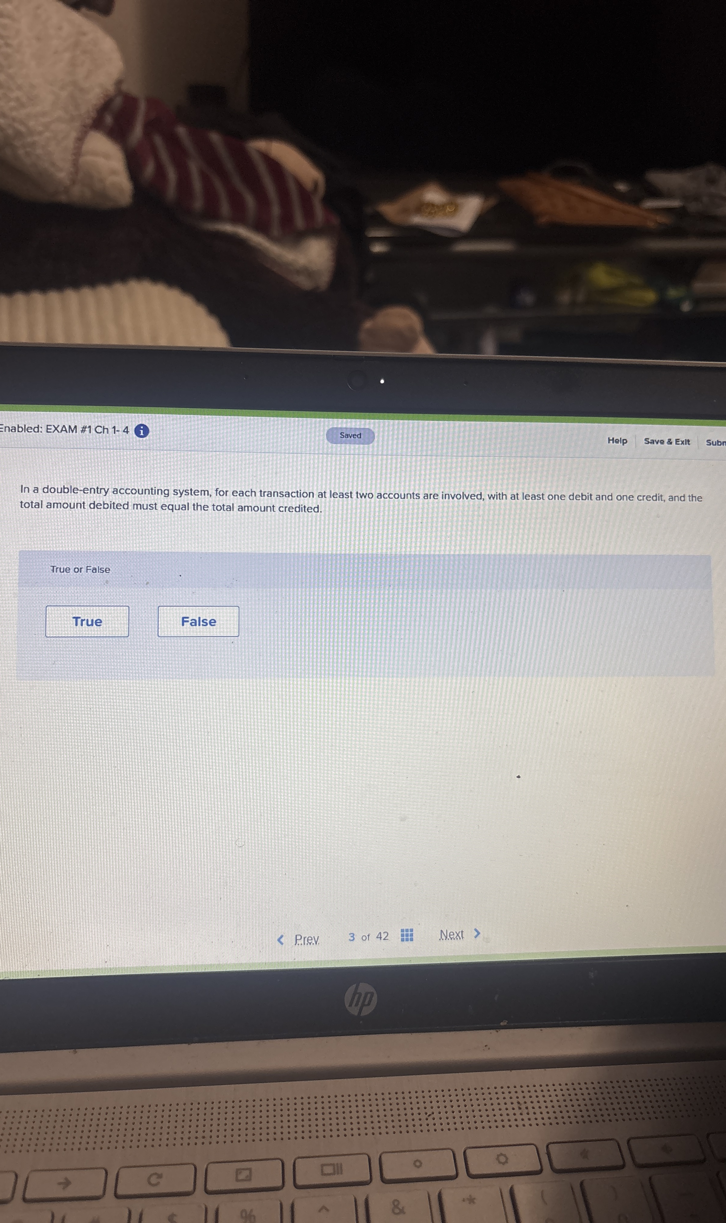 Enabled: EXAM # 1 Ch 1 - 4 Help Save & Exit In a