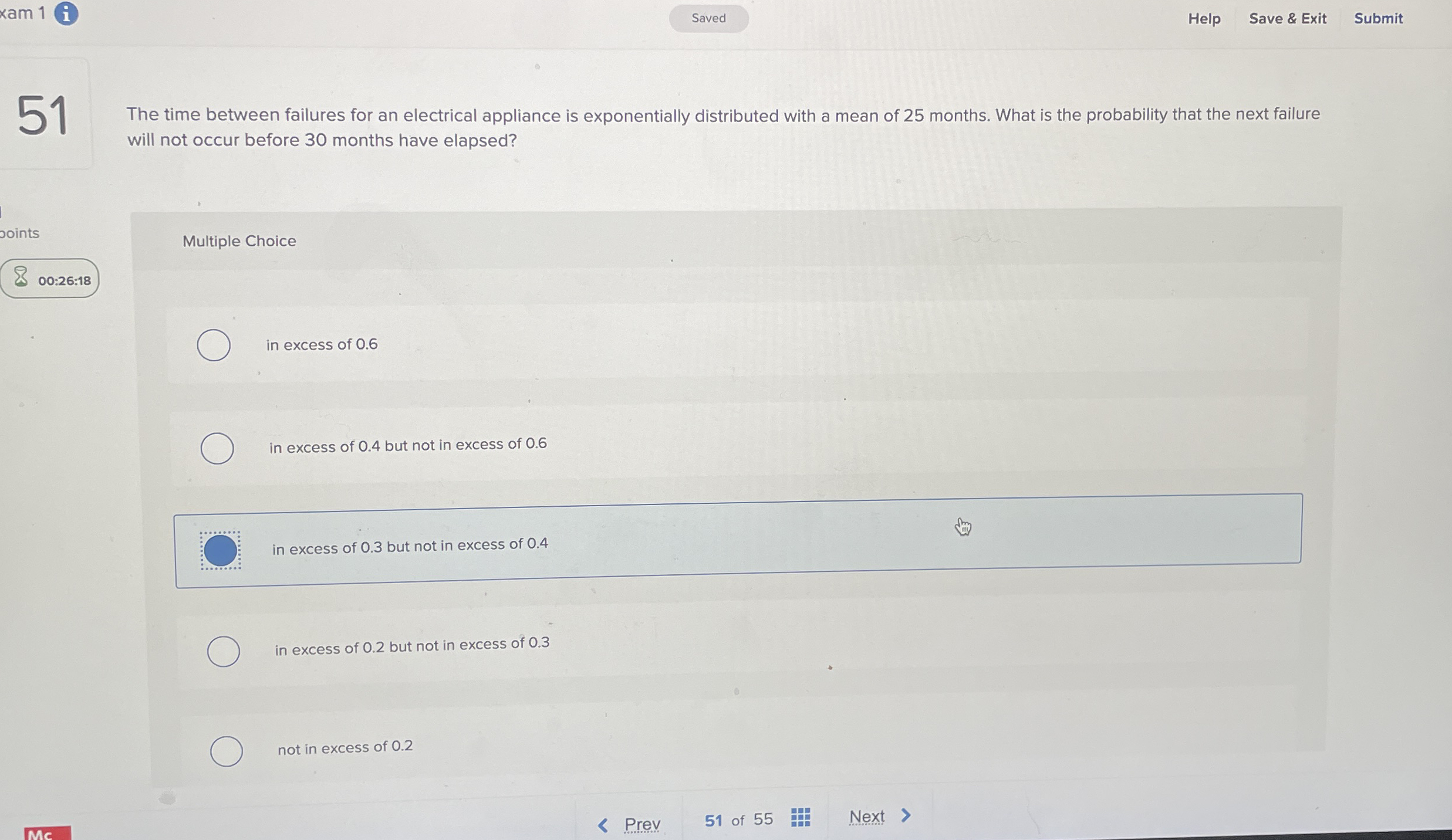 xam 1 i Help Save & Exit Submit 5 1 The time