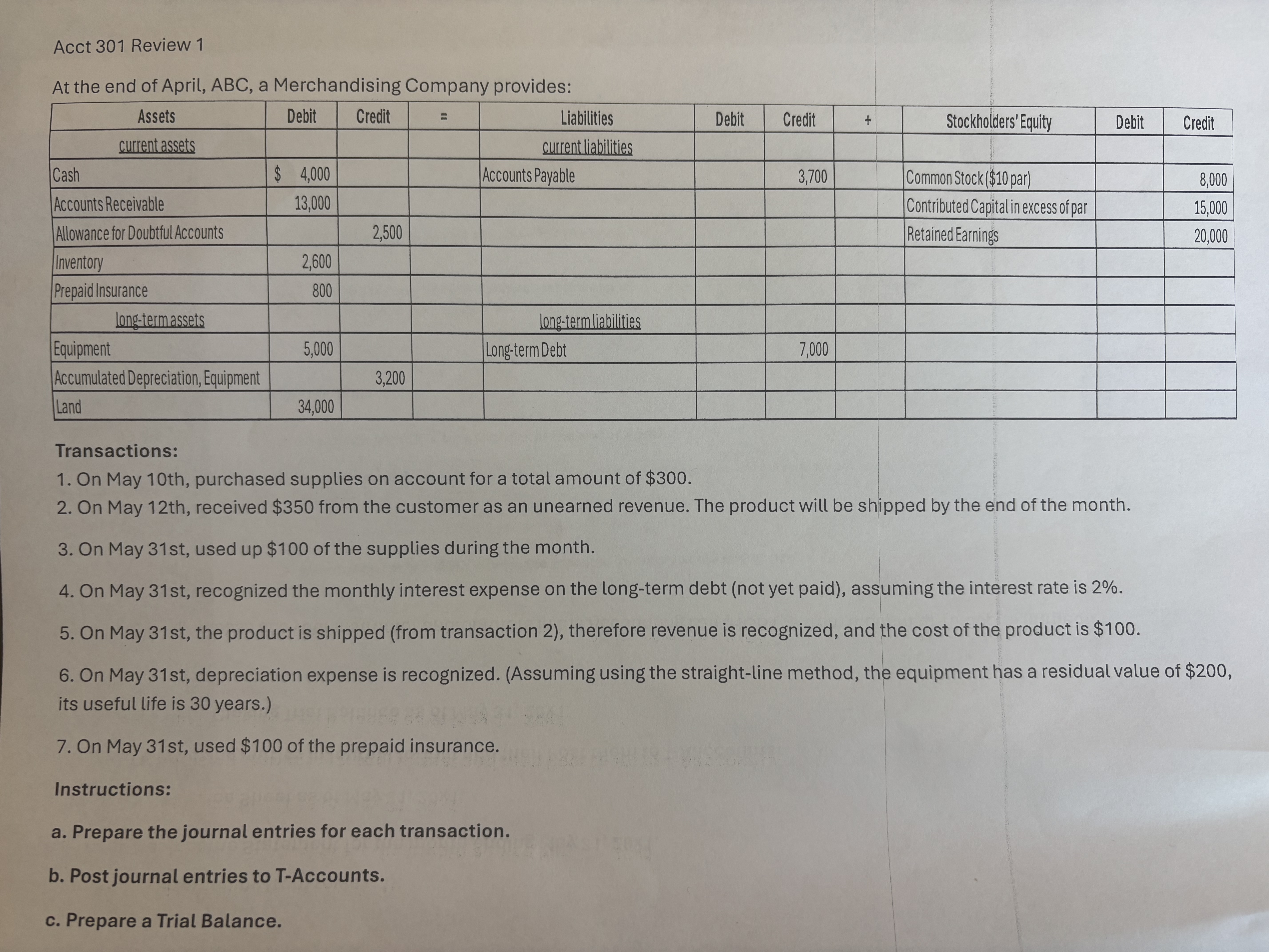 Part 1 Prepare the journal entries for each