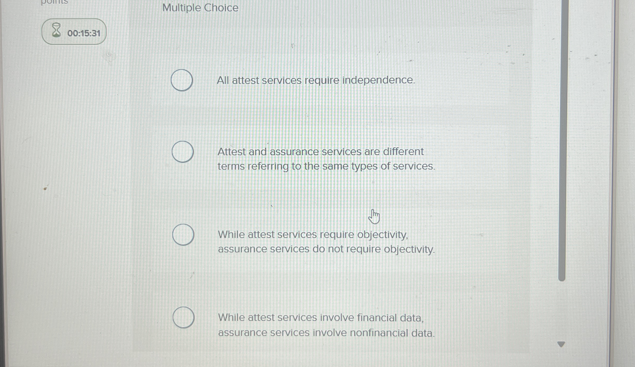 Multiple Choice 0 0 : 1 5 : 3 1 All attest