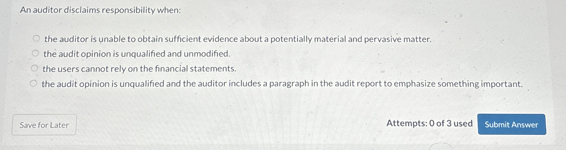 An auditor disclaims responsibility when: the