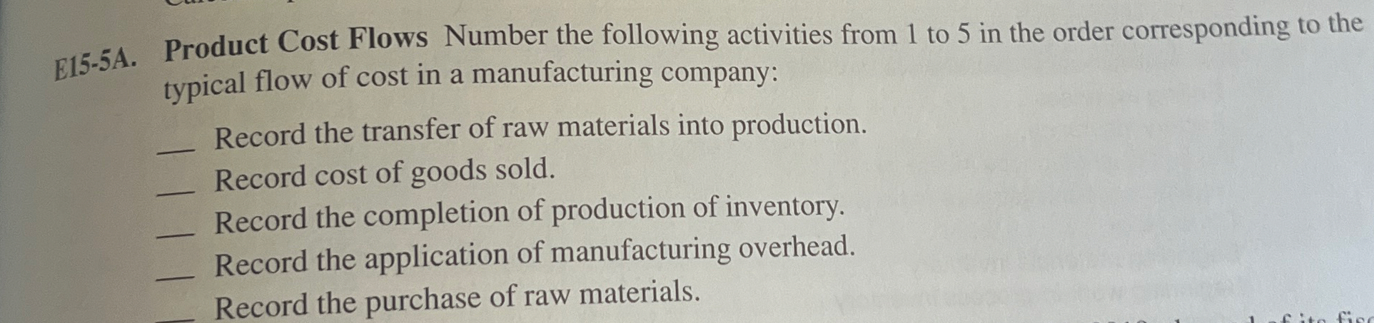 E 1 5 - 5 A . Product Cost Flows Number the