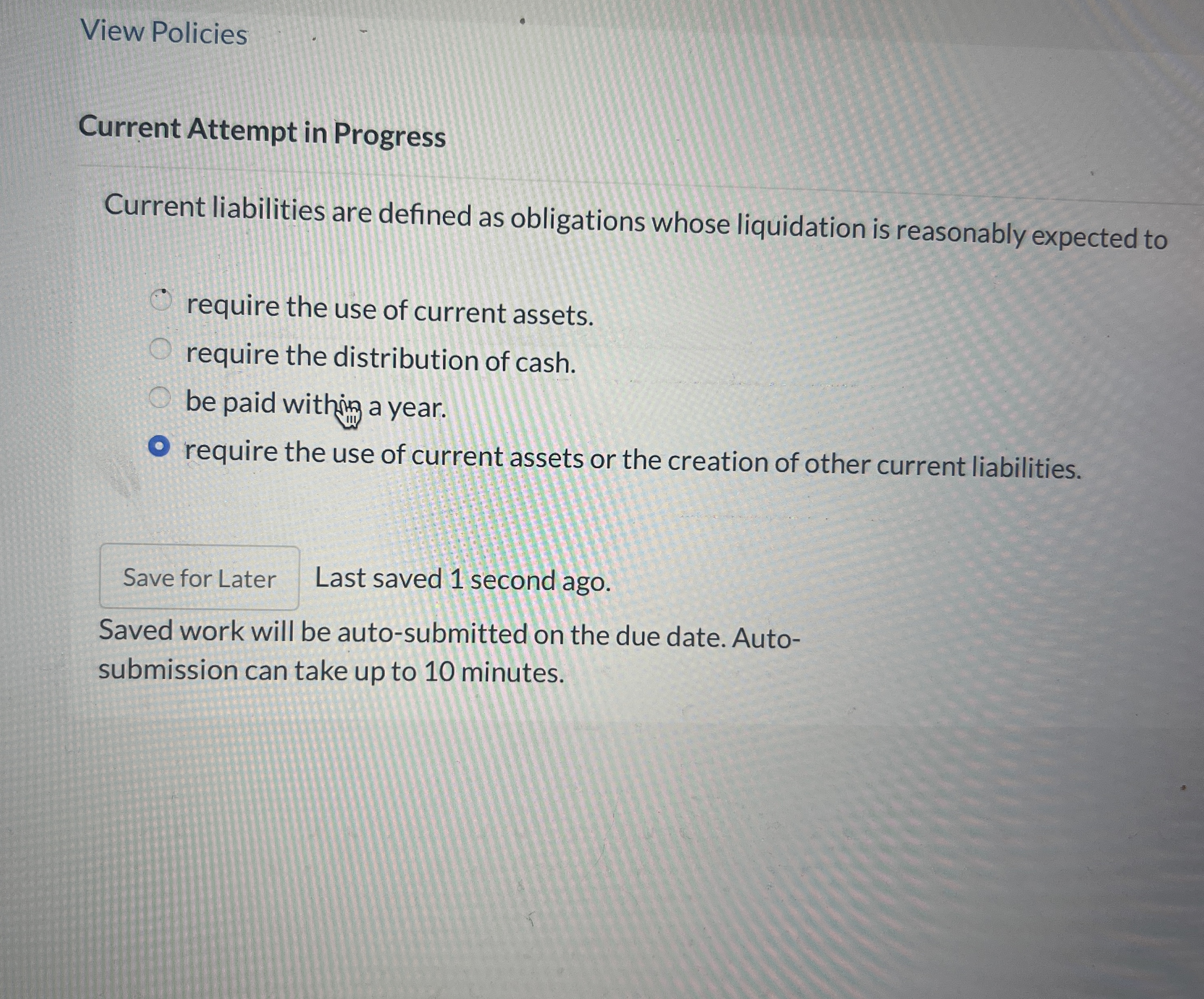View Policies Current Attempt in Progress Current