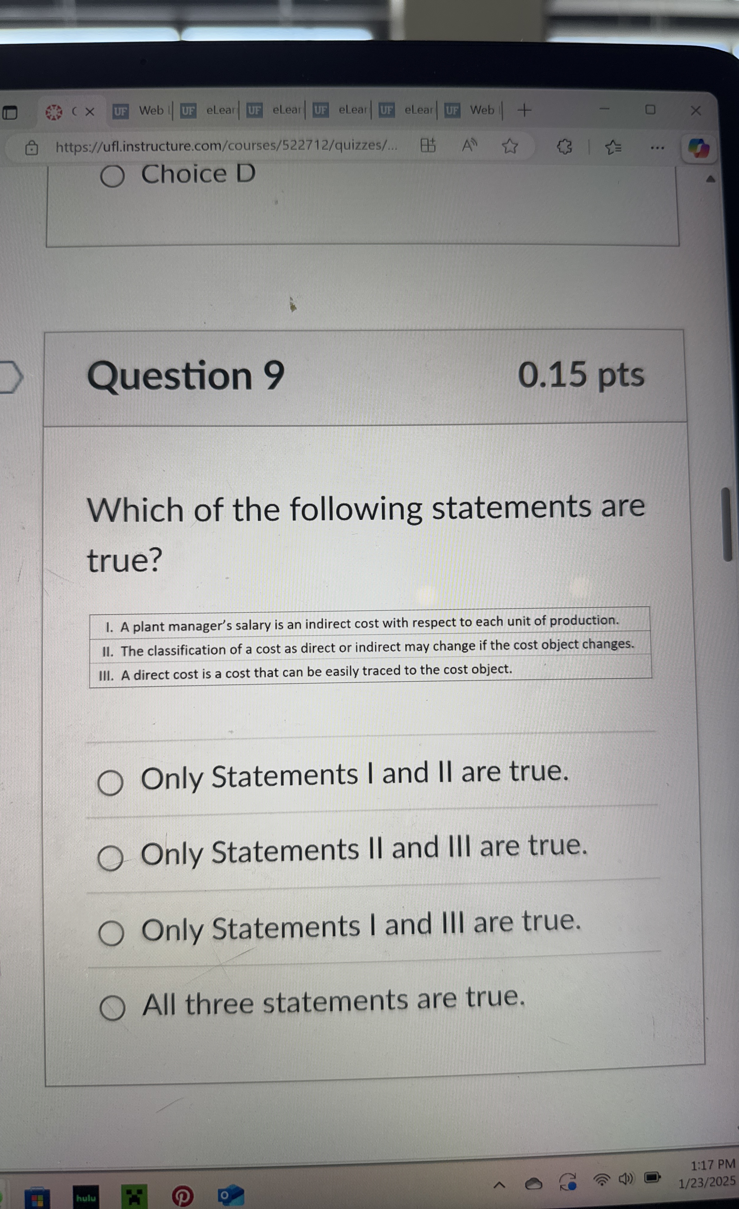 neps. / uflia Choice D Question 9 0 . 1 5 pts