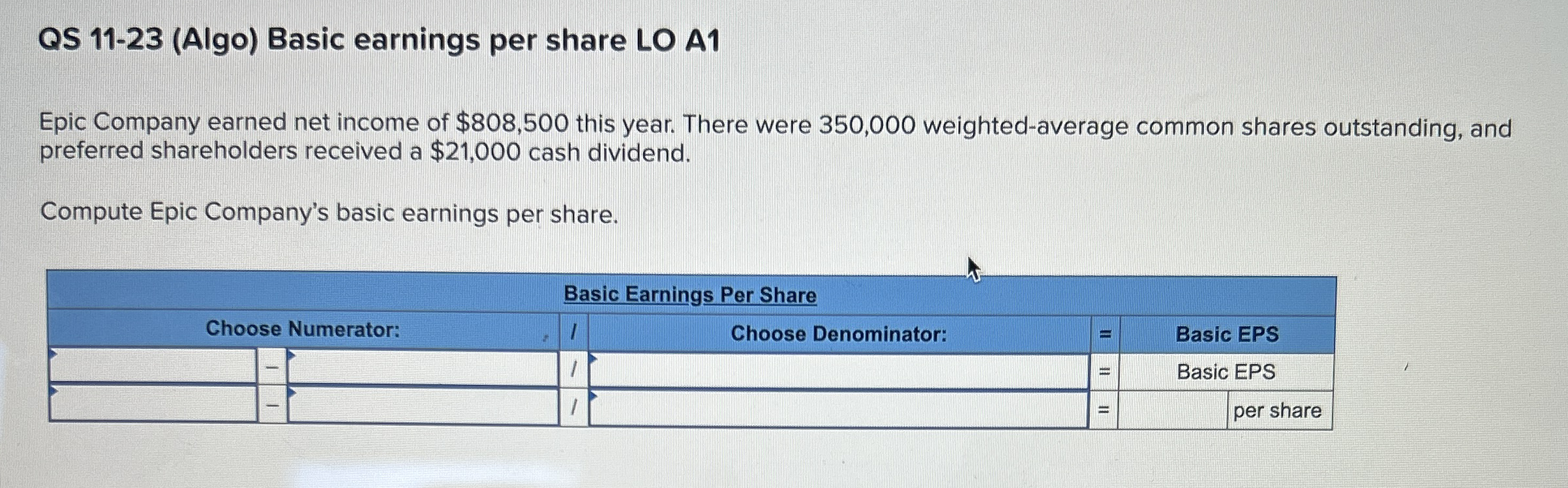 QS 1 1 - 2 3 ( Algo ) Basic earnings per share LO