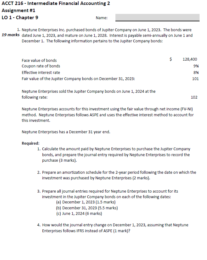 LO 1 - Chapter 9 Name: 1 . Neptune Enterprises