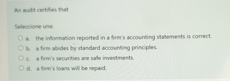 An audit certifies that: a . the information