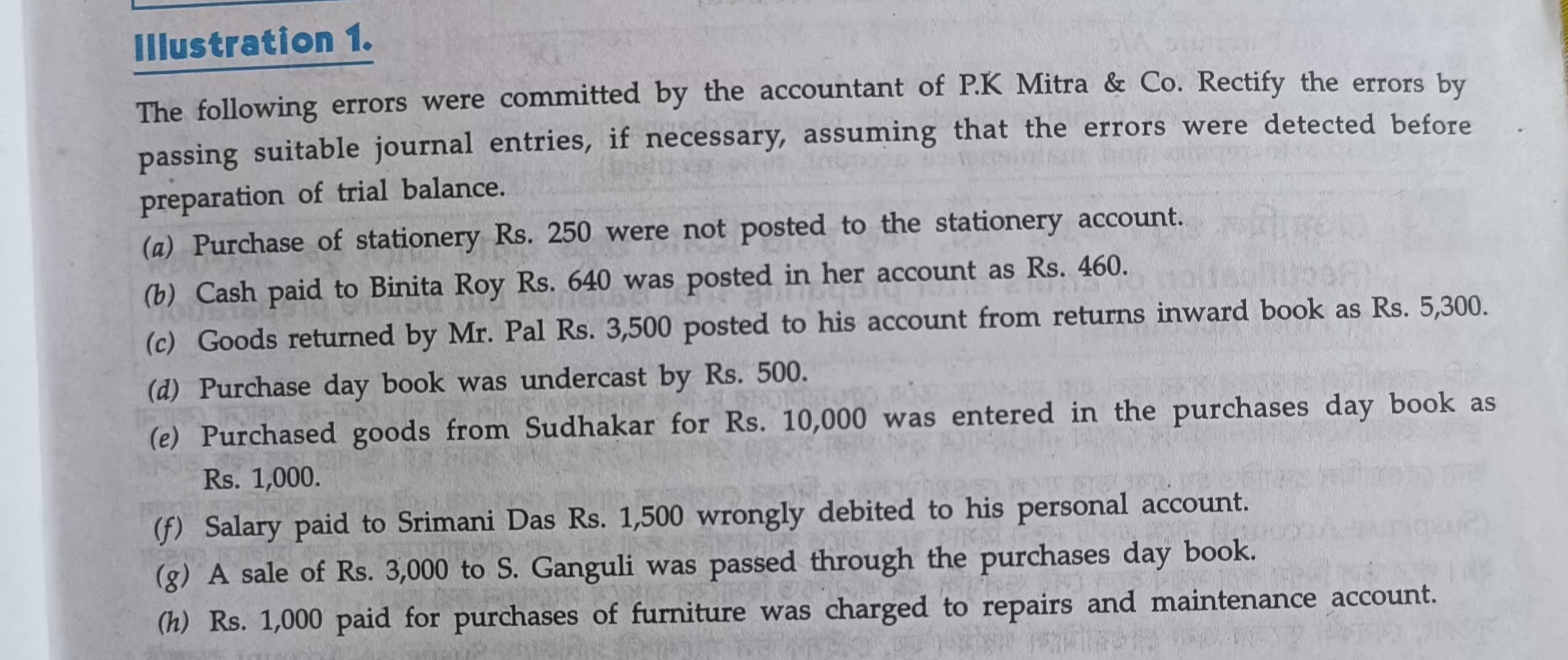 Illustration 1 . The following errors were