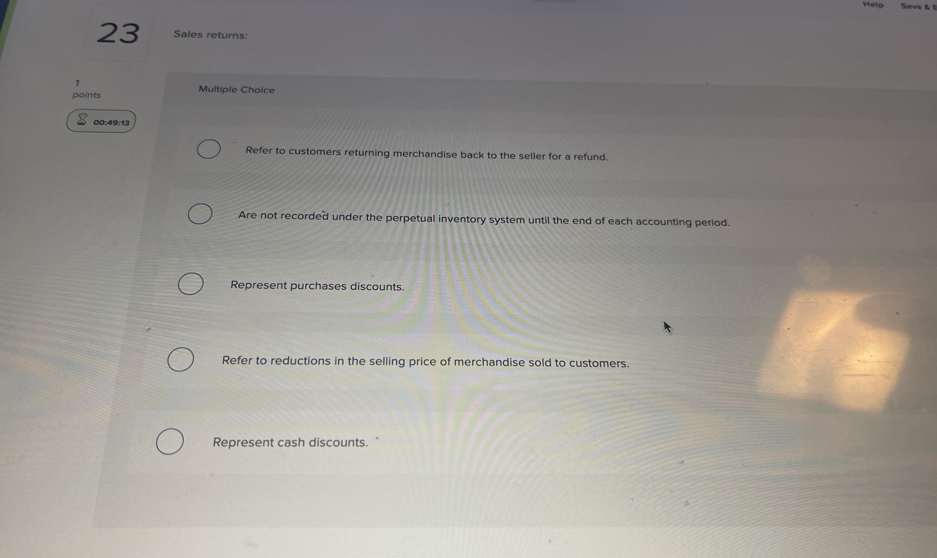 2 3 Sales returns: 1 points Multiple Choice 0 0 :