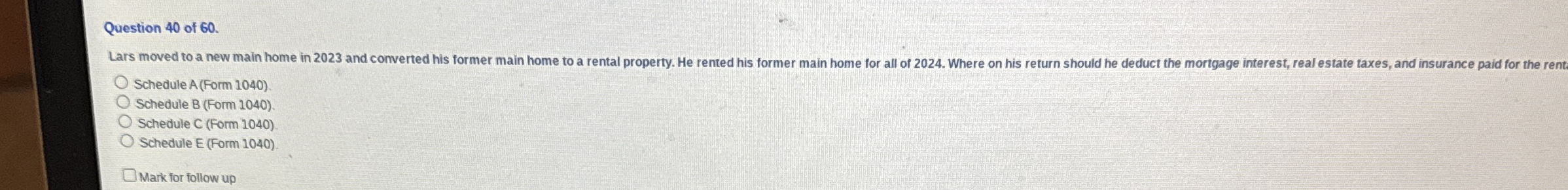 Question 4 0 of 6 0 . Lars moved to a new main