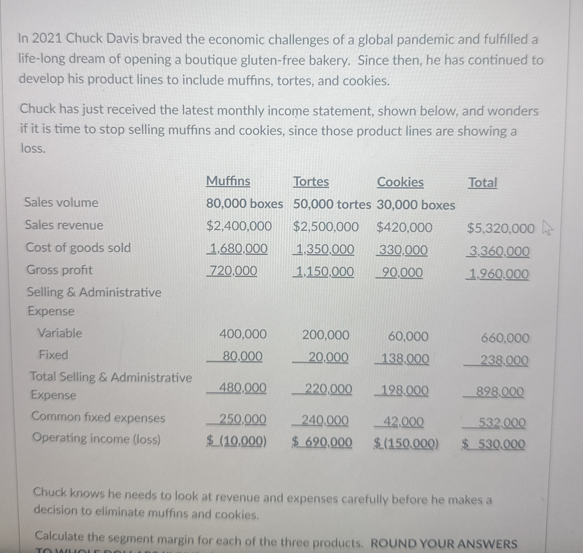 What is the segment margin for each product (