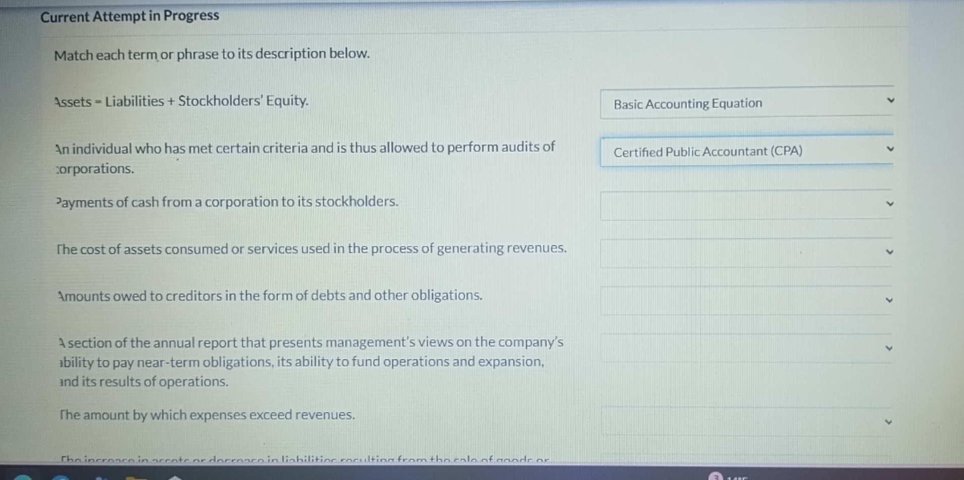 Current Attempt in Progress Match each term or