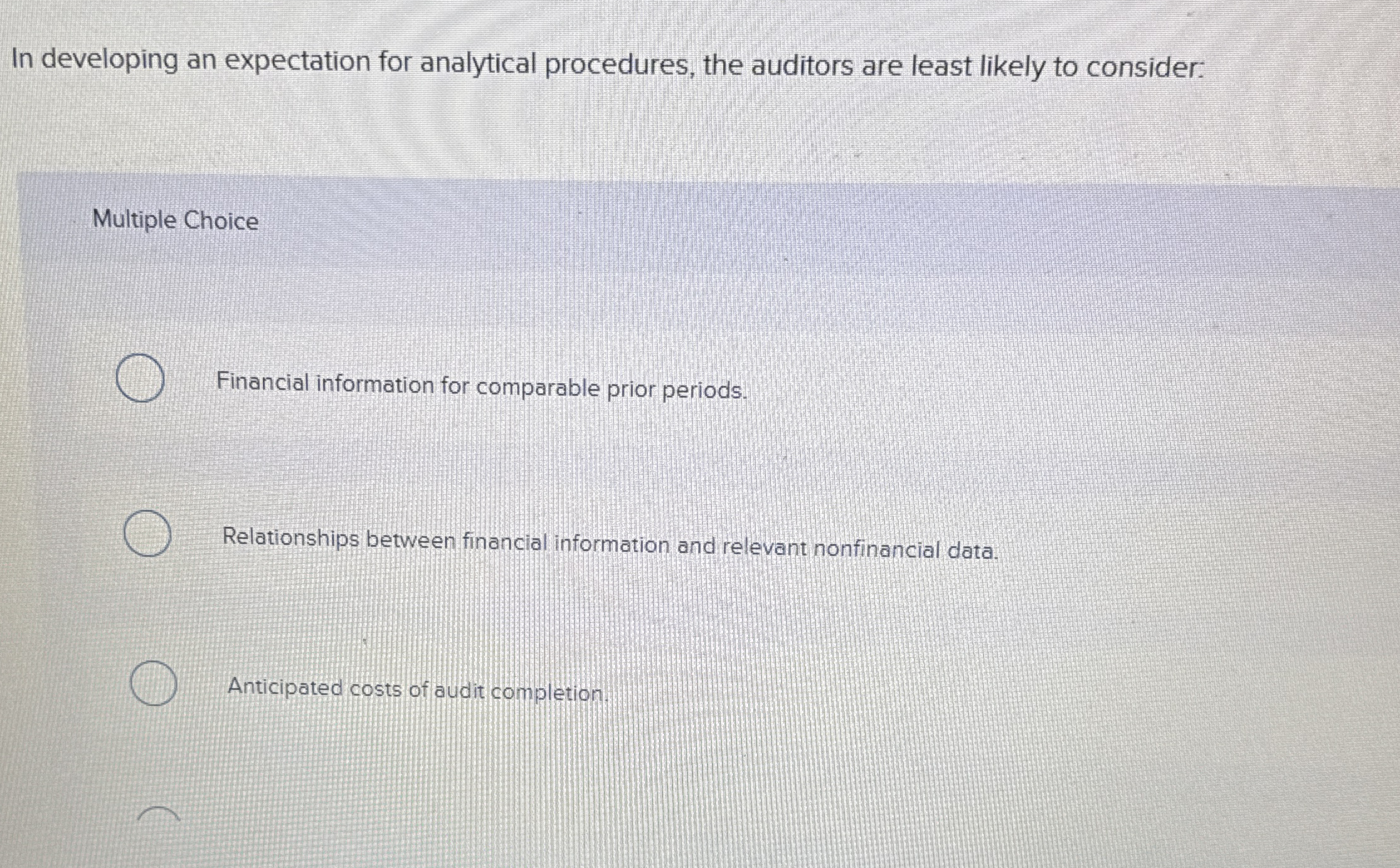 In developing an expectation for analytical