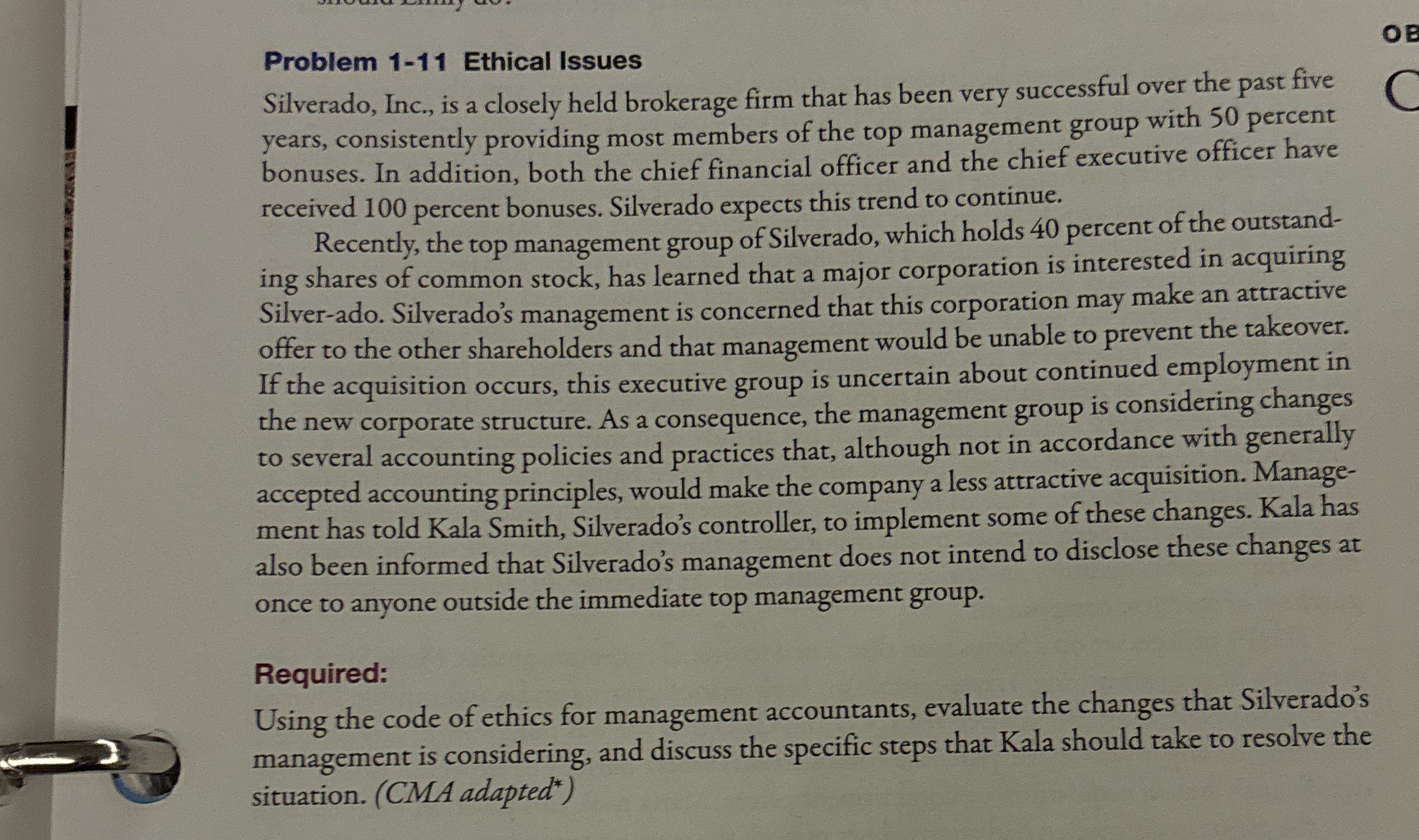Problem 1 - 1 1 Ethical Issues Silverado, Inc.,