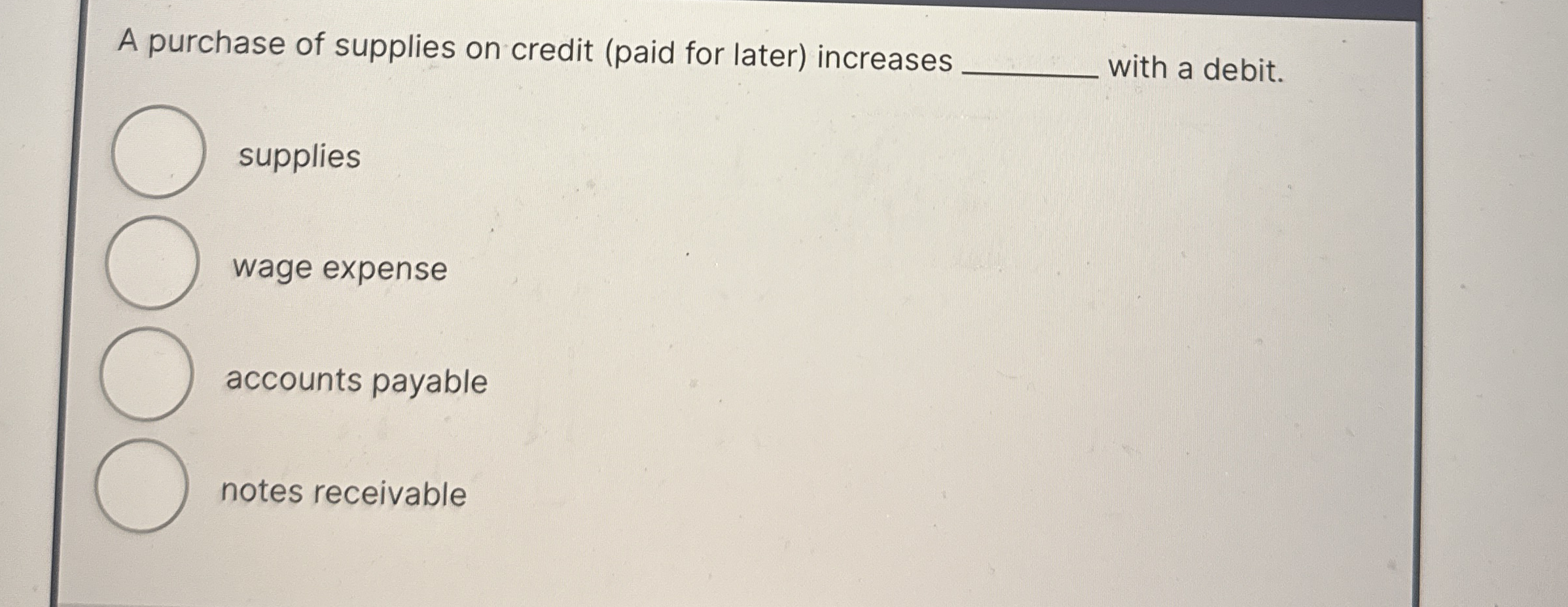 record revenue from sales. A purchase of supplies