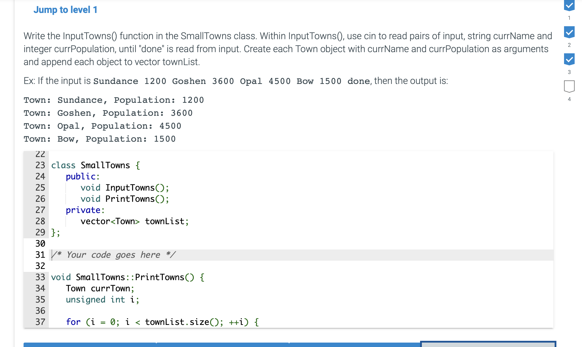 c + + Write the InputTowns ( ) function in the