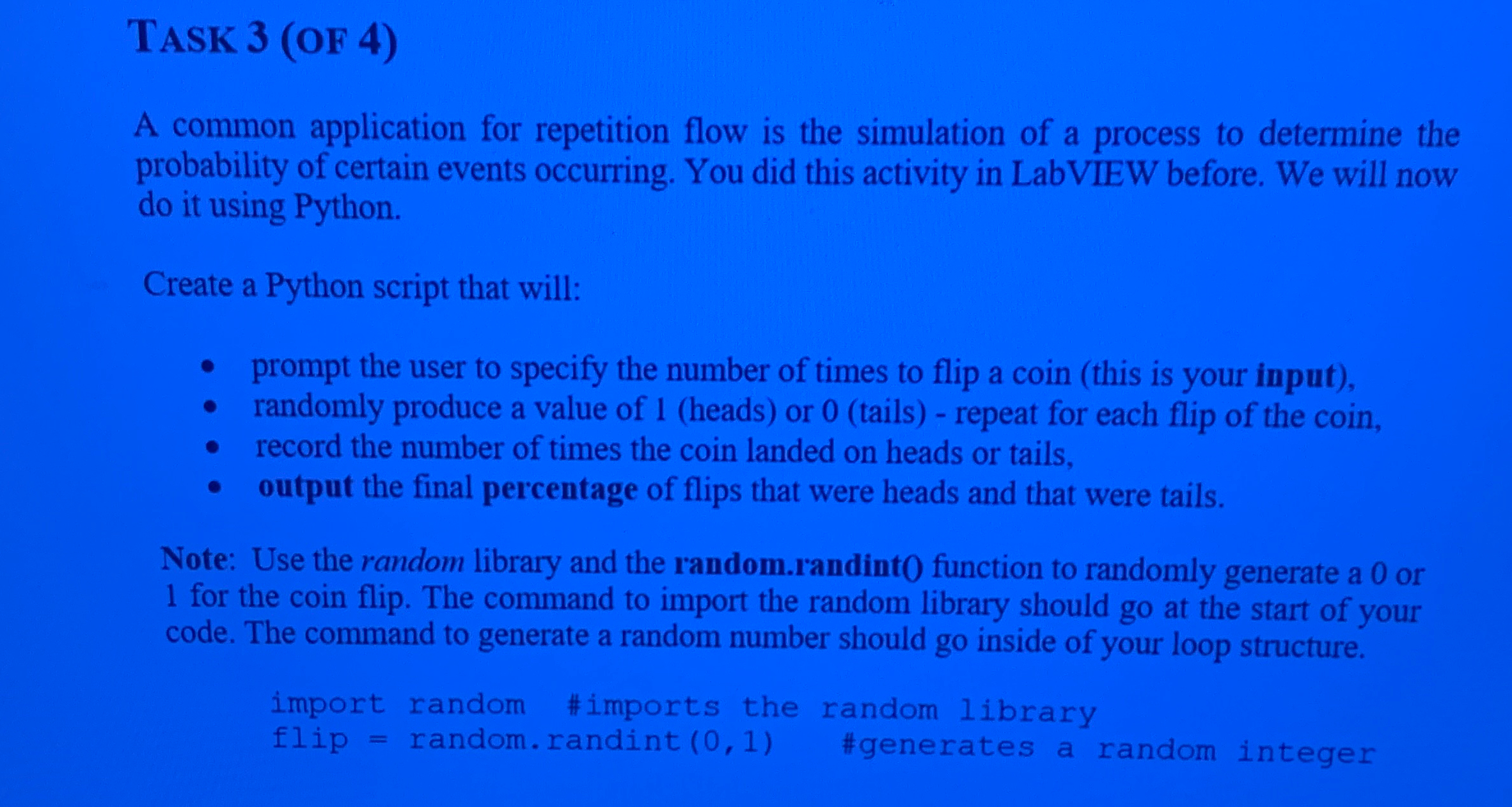 TASK 3 ( OF 4 ) Please write the following python