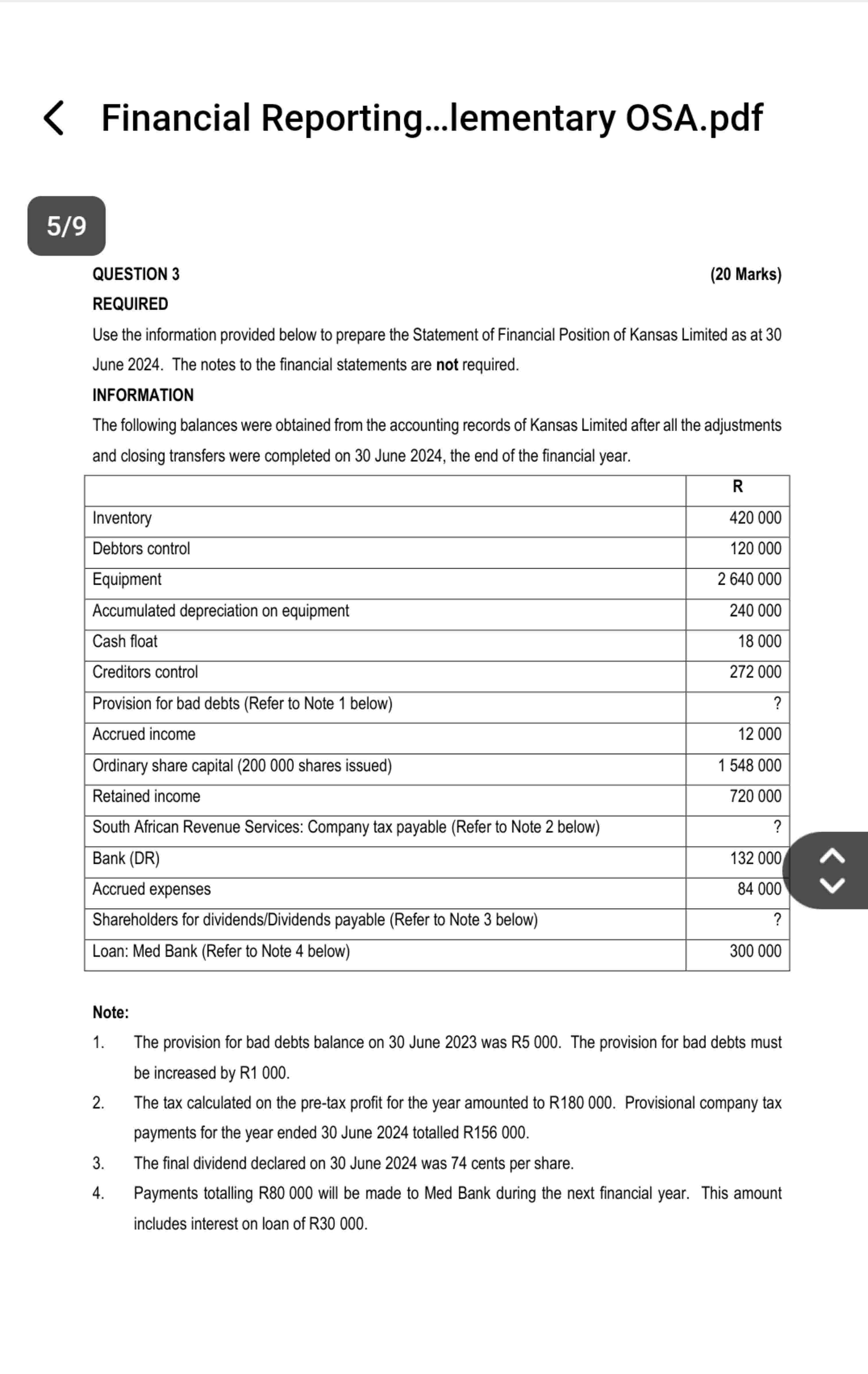 Financial Reporting...lementary OSA.pdf QUESTION