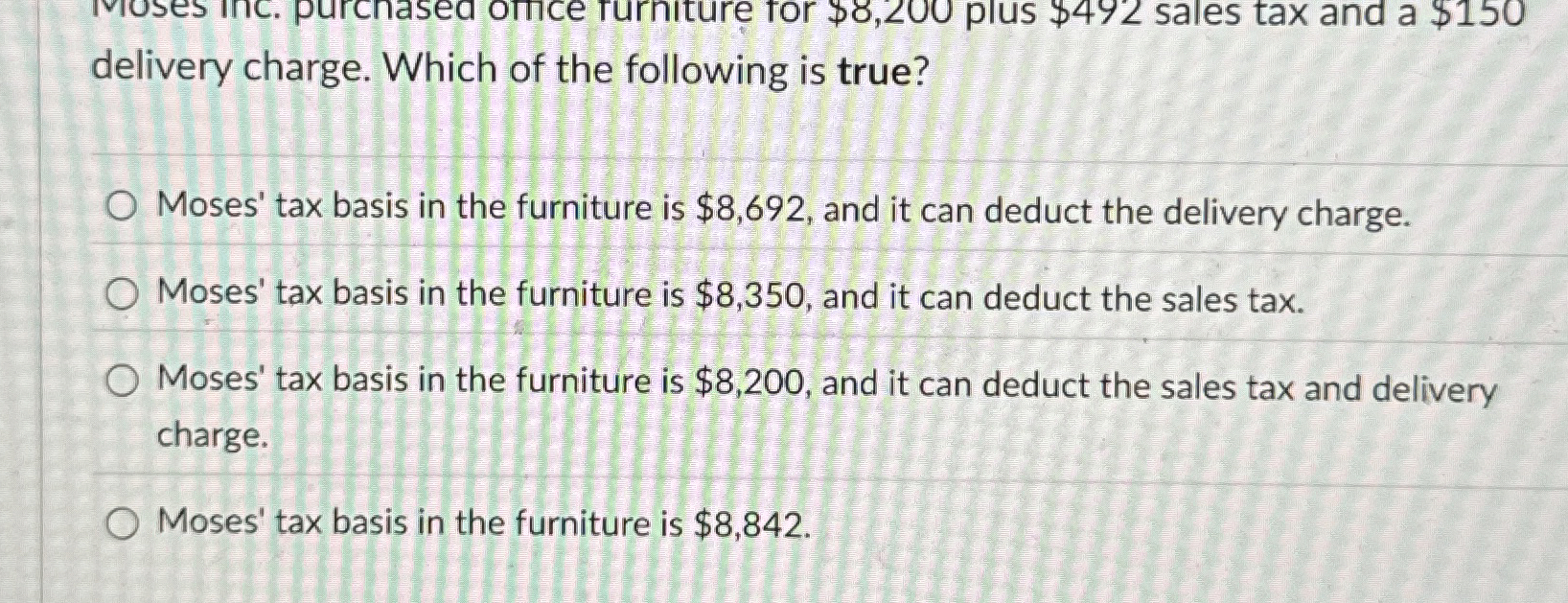 delivery charge. Which of the following is true?
