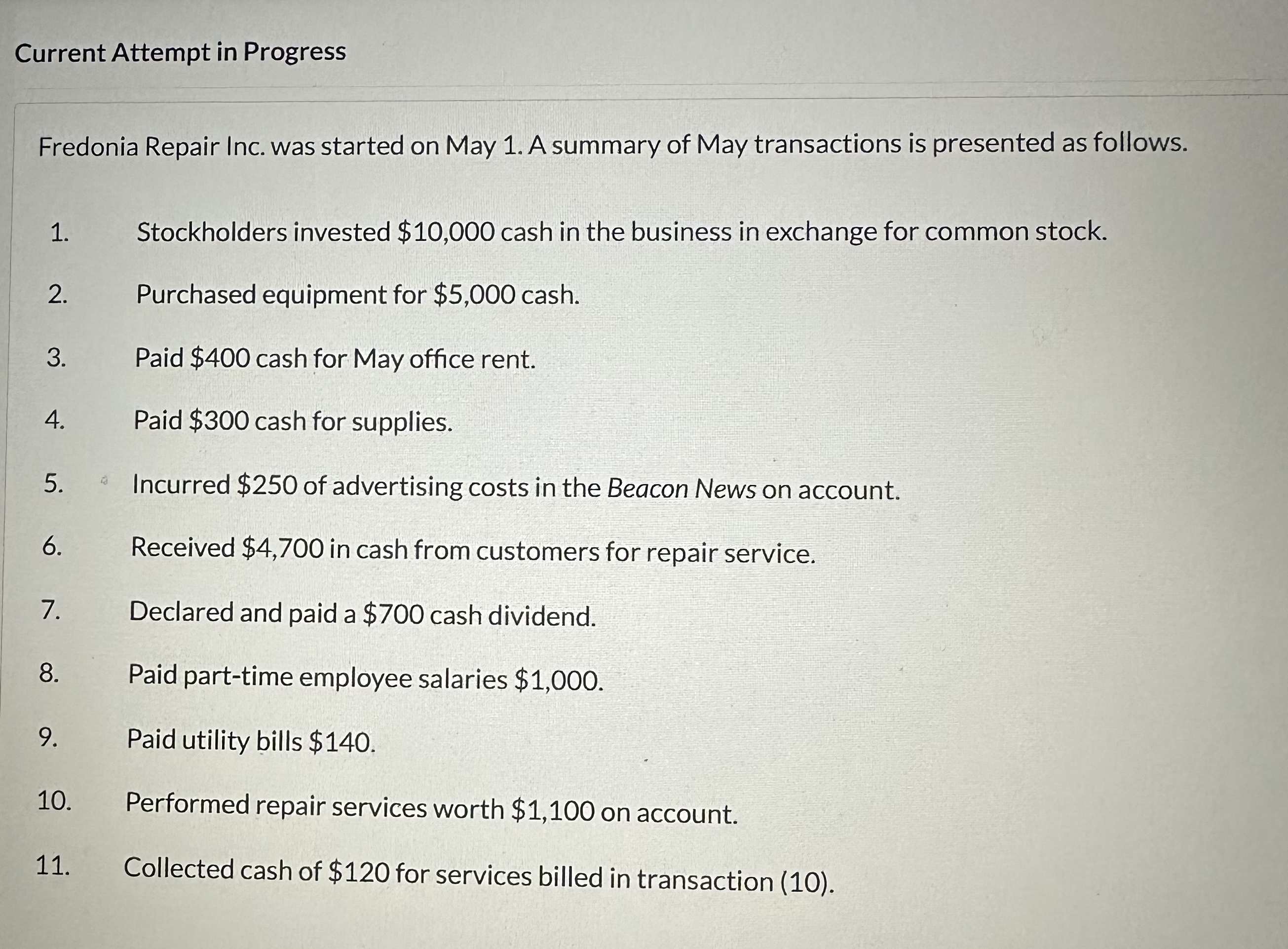 Current Attempt in Progress Fredonia Repair Inc.