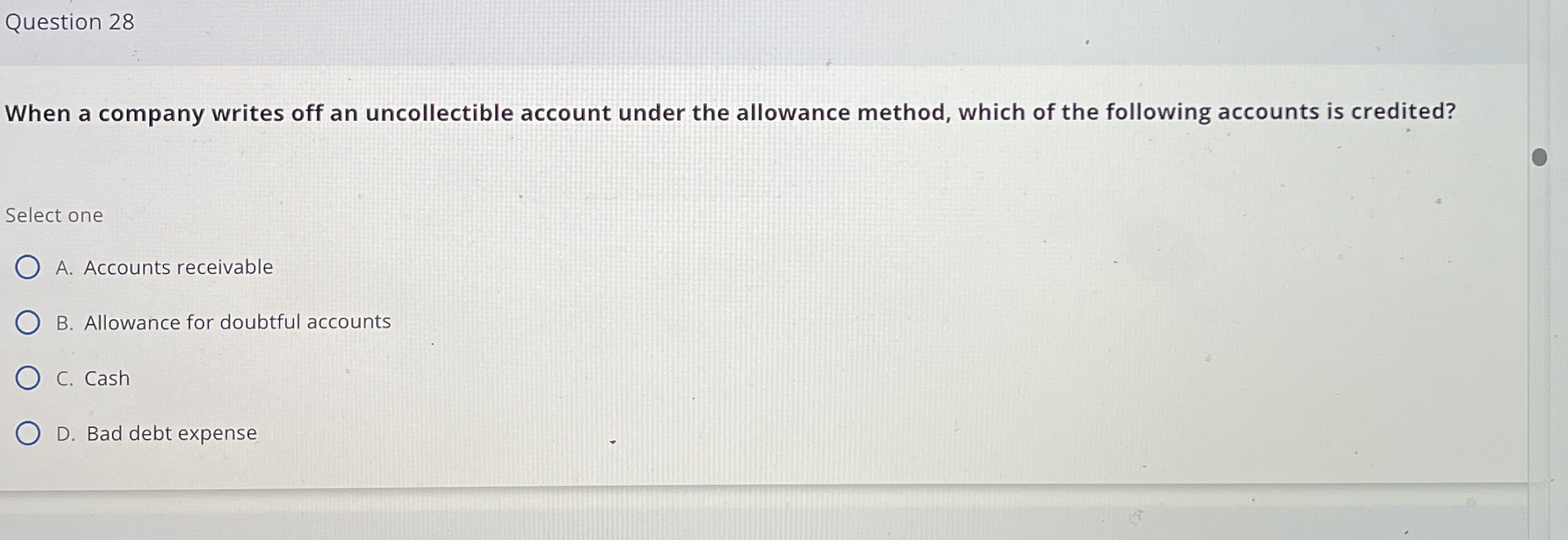 Question 2 8 When a company writes off an