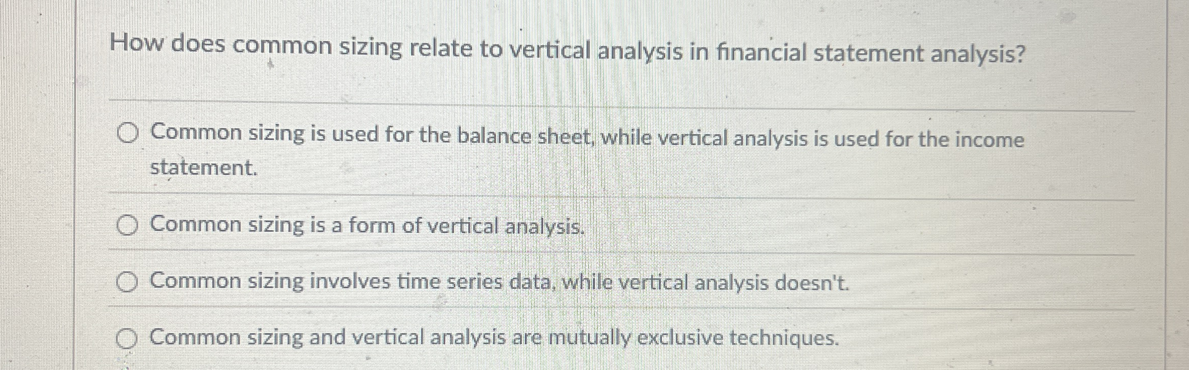 How does common sizing relate to vertical