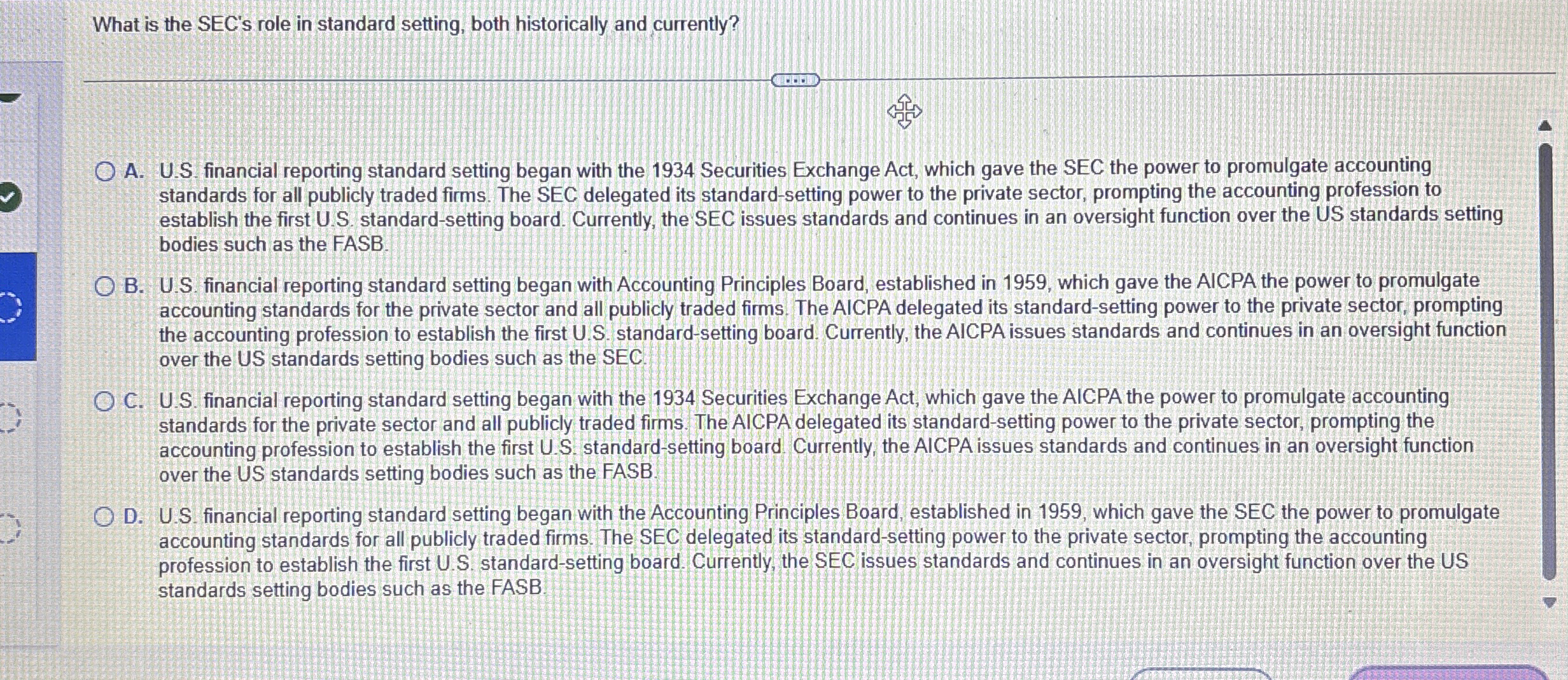 What is the SEC's role in standard setting, both