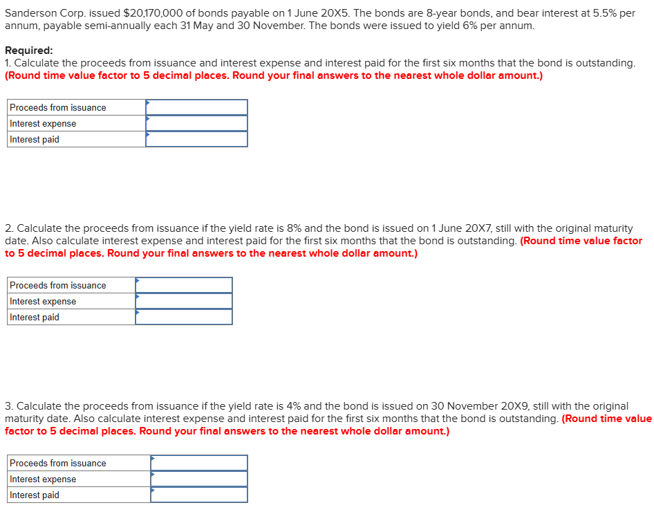 Sanderson Corp. issued \ ( \ $ 2 0 , 1 7 0 , 0 0
