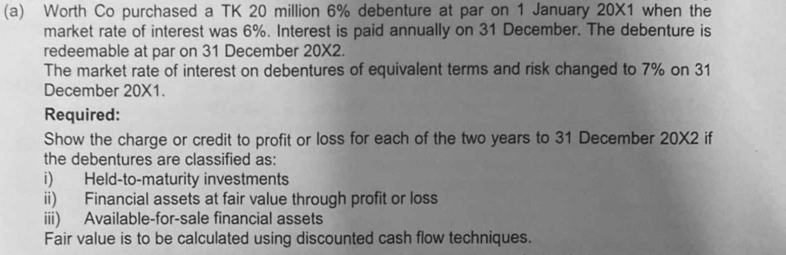 ( a ) Worth Co purchased a TK 2 0 million 6 %