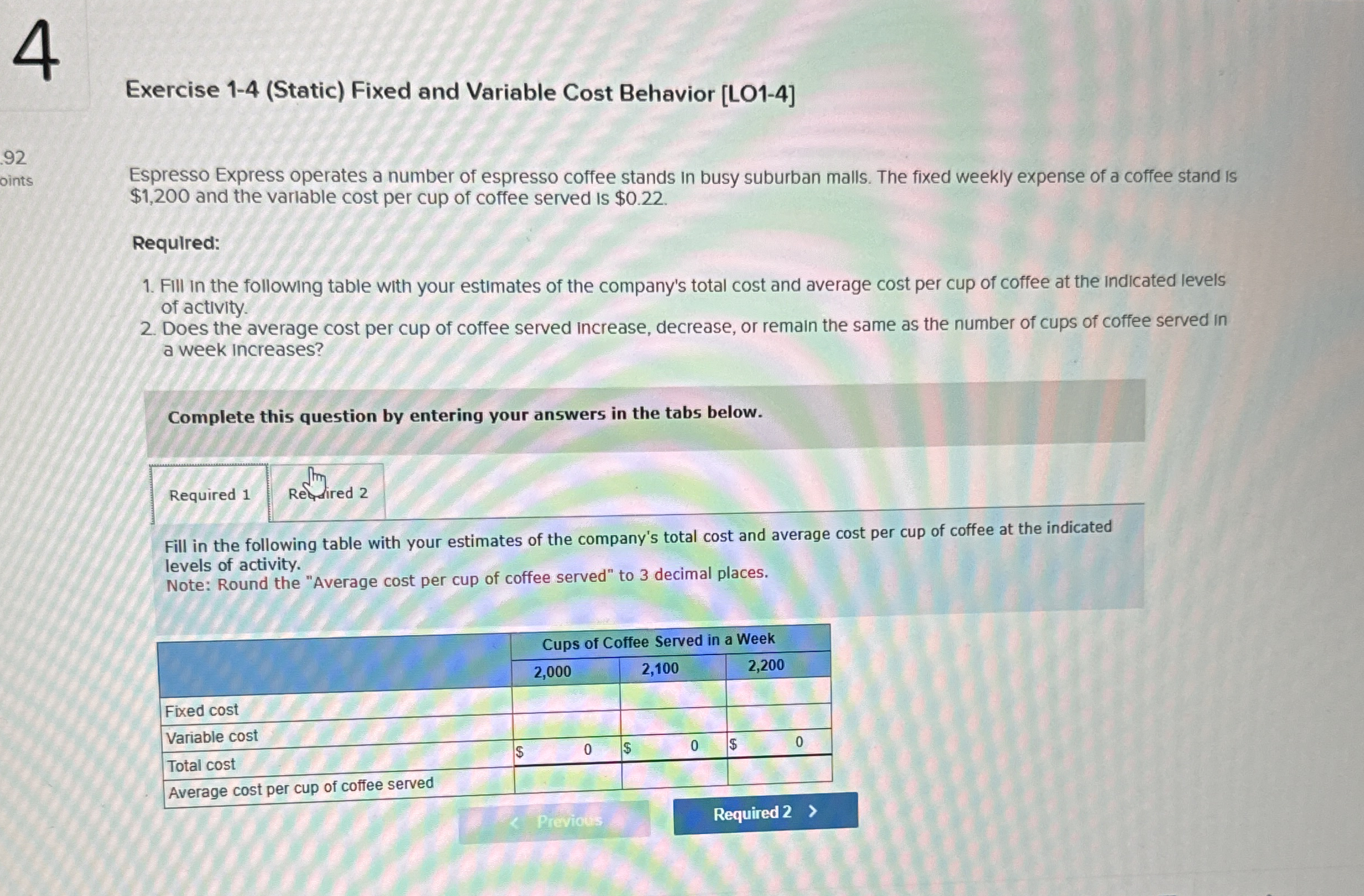 Exercise 1 - 4 ( Static ) Fixed and Variable Cost