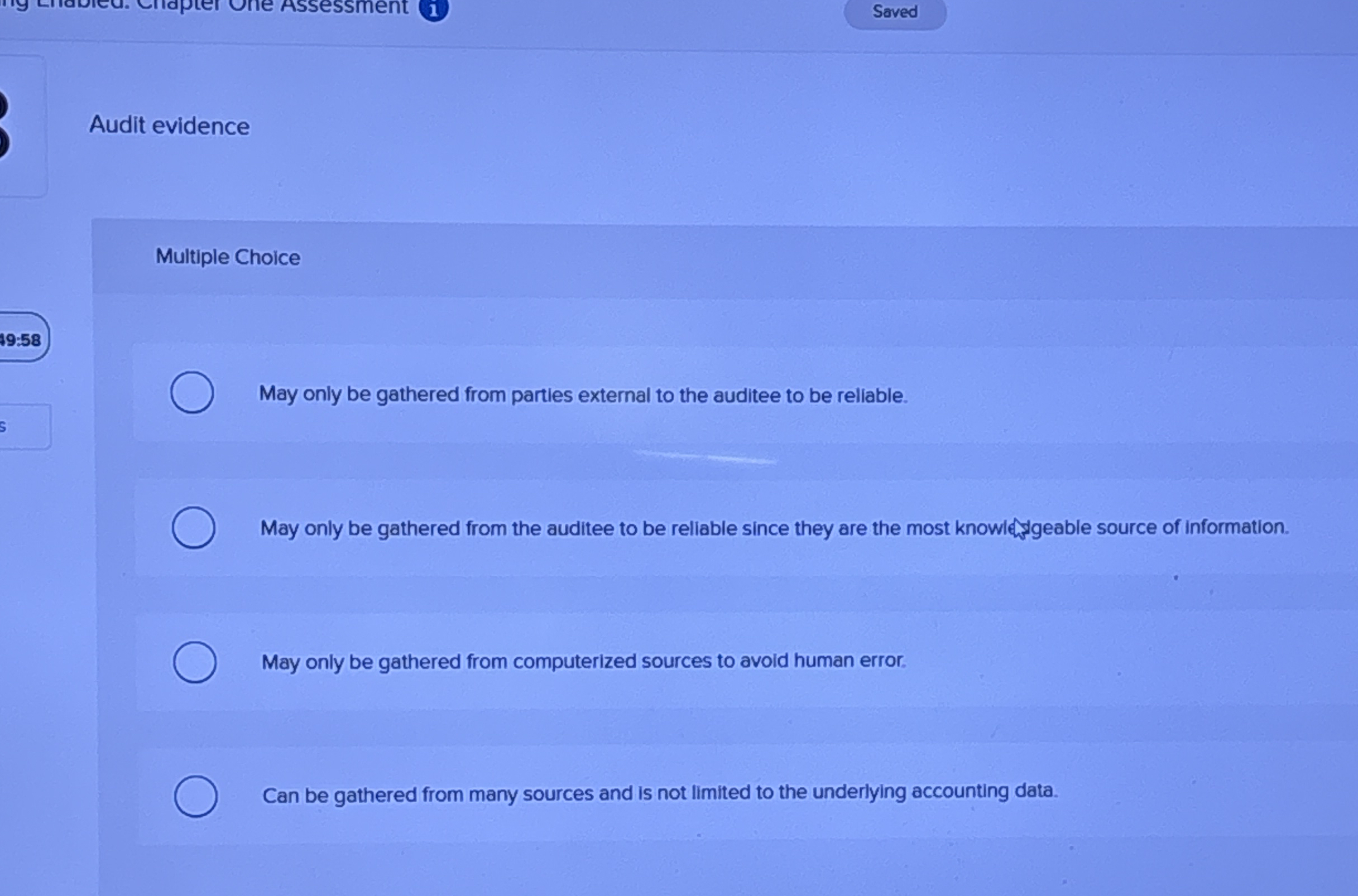 Audit evidence Multiple Choice 1 9 : 5 8 May only