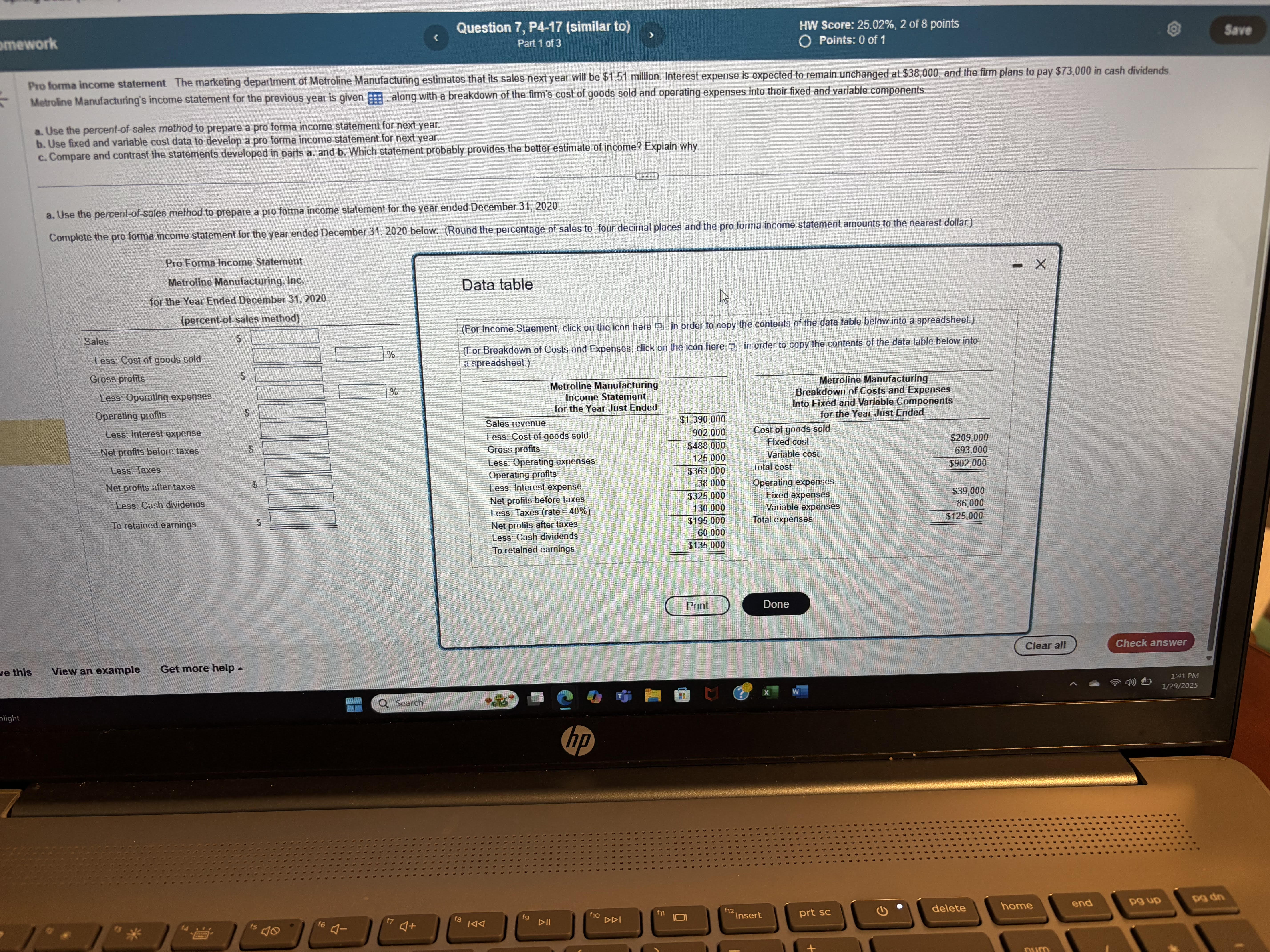 Question content area top Part 1 Pro forma income