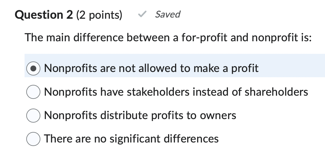 Question 2 ( 2 points ) Saved The main difference