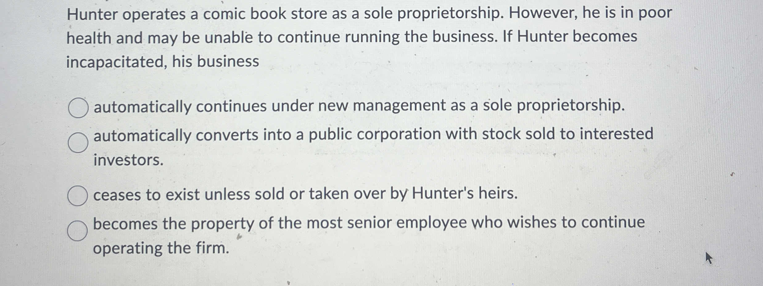 ? Hunter operates a comic book store as a sole