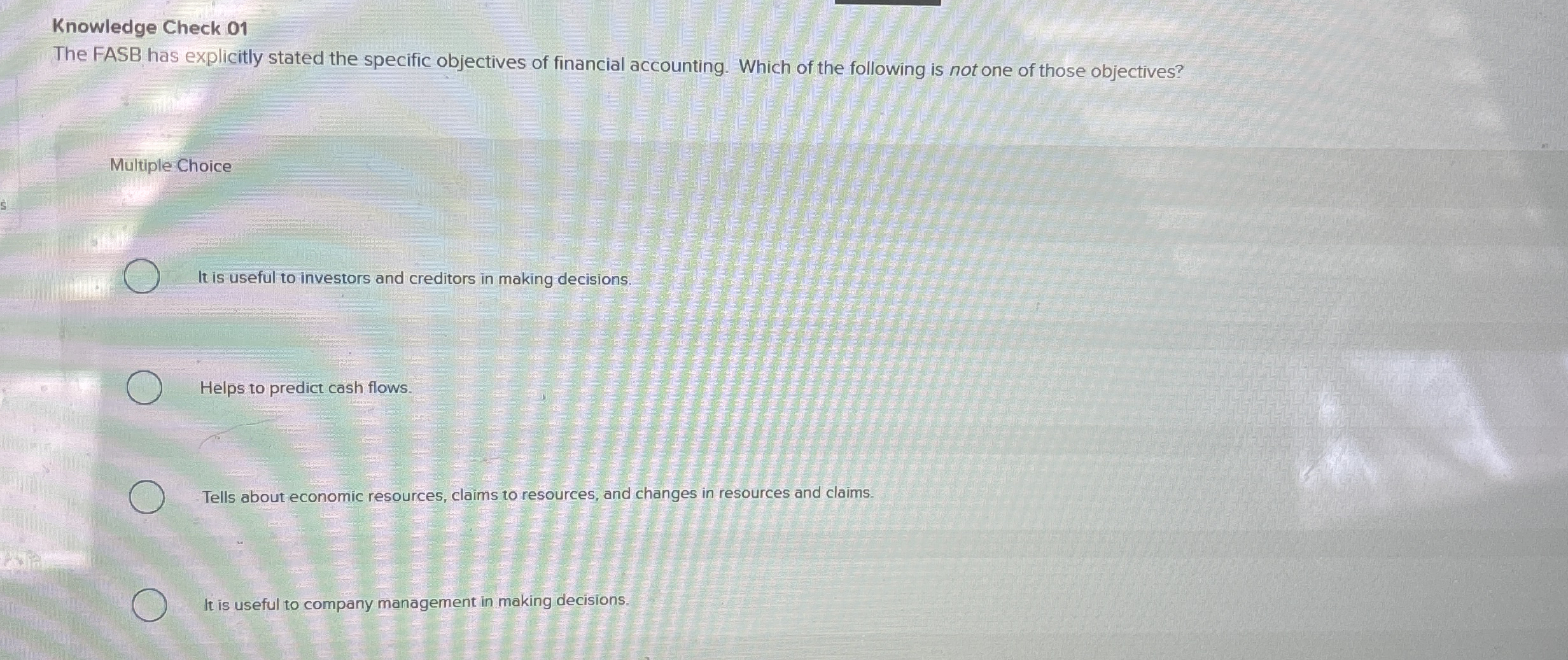 Knowledge Check 0 1 The FASB has explicitly