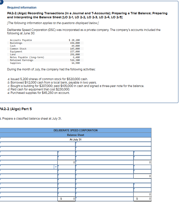 Required information PA 2 - 2 ( Algo ) Recording