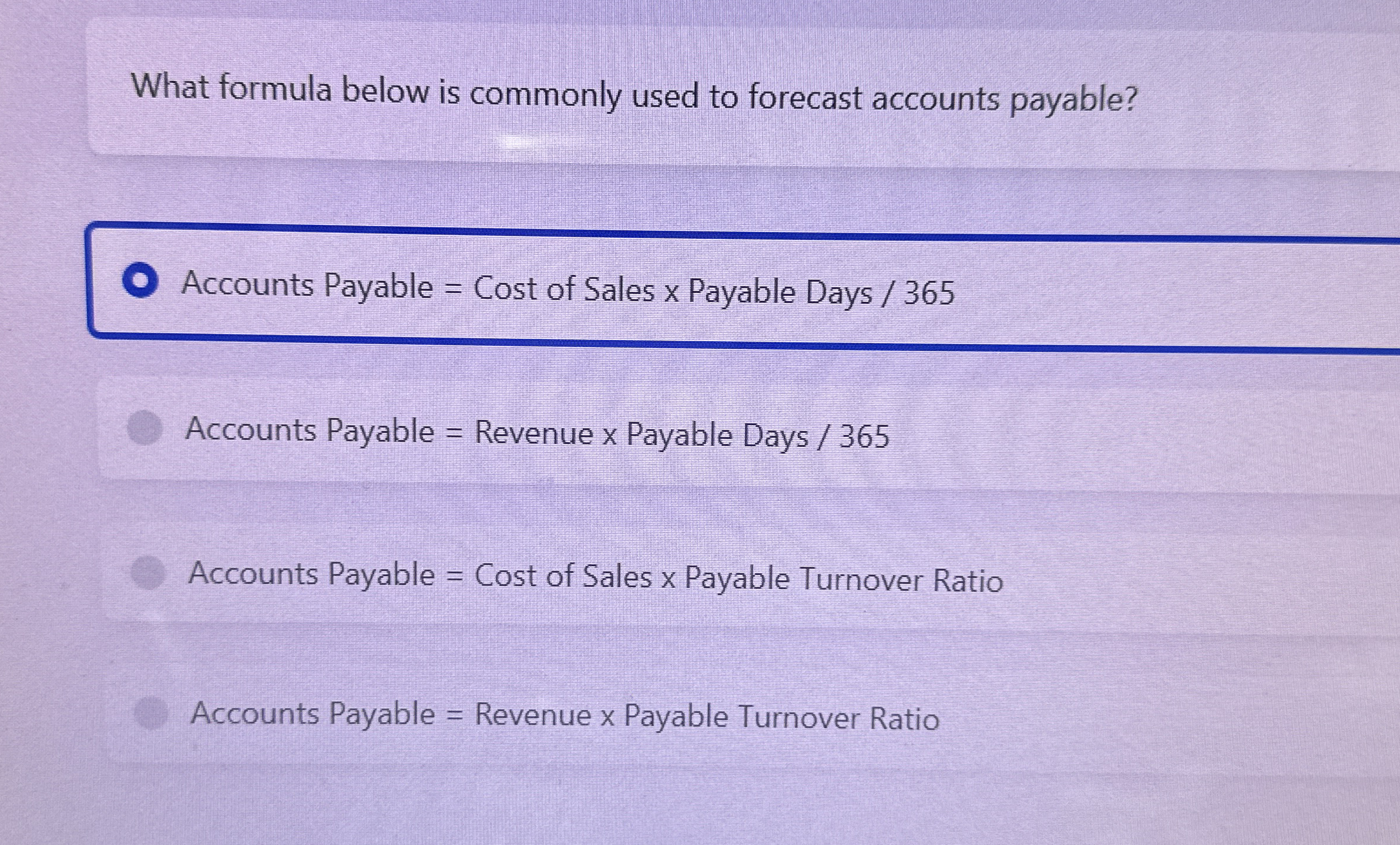 What formula below is commonly used to forecast