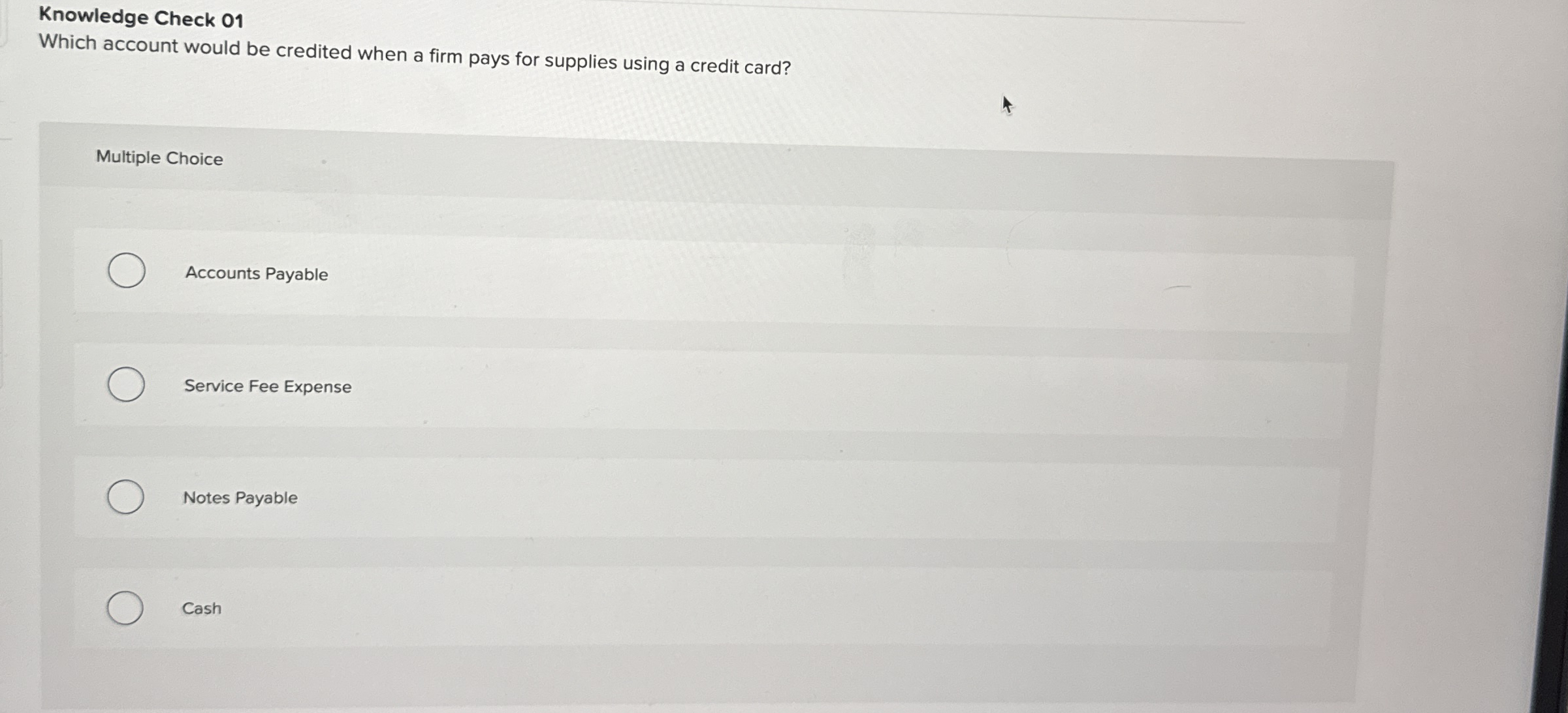 Knowledge Check 0 1 Which account would be