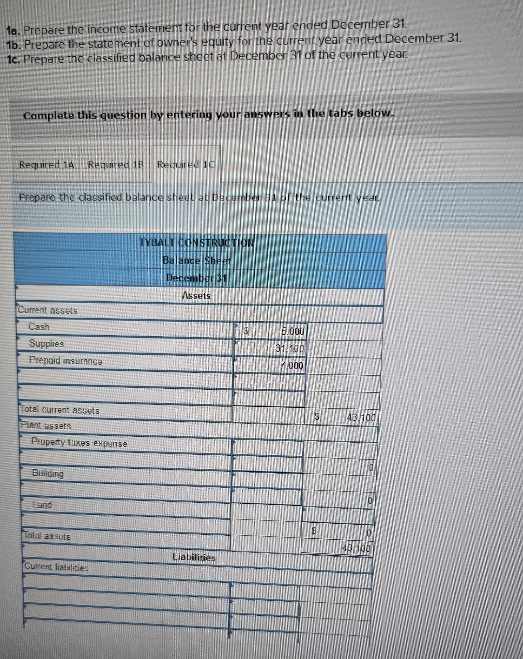 1 a . Prepare the income statement for the