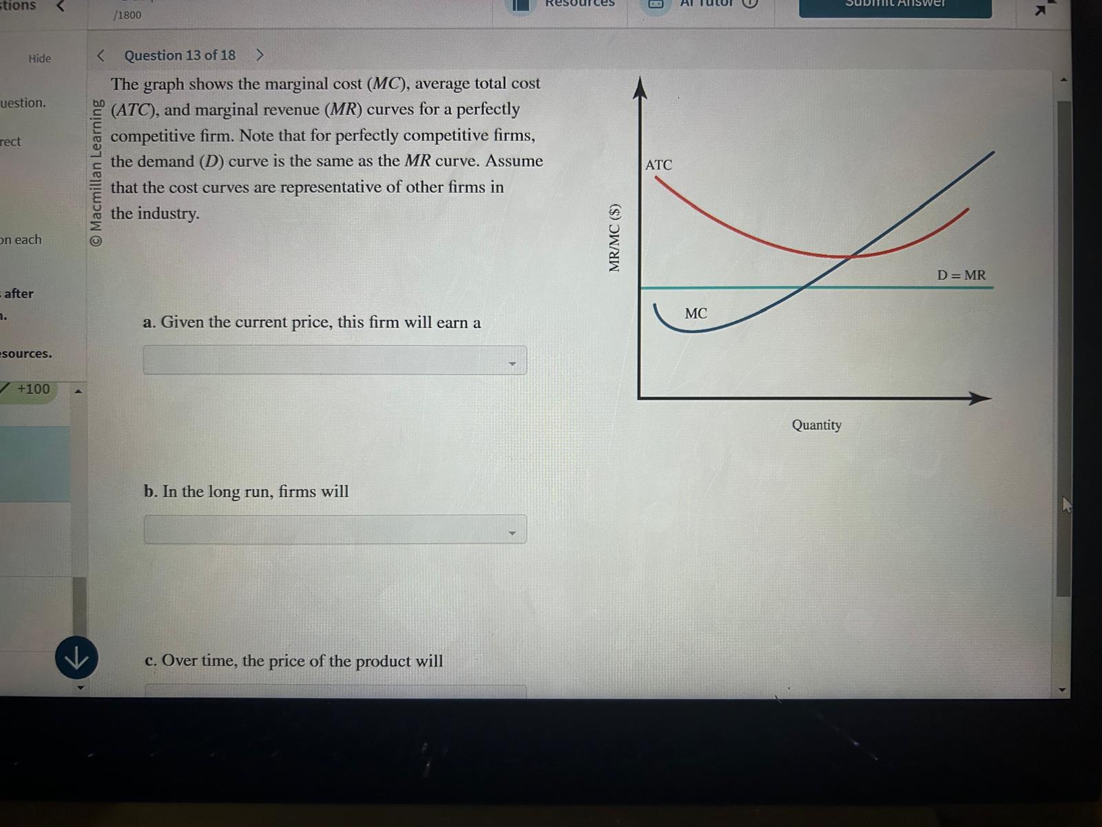 tions /1800 Hide < Question 13 of 18 The graph