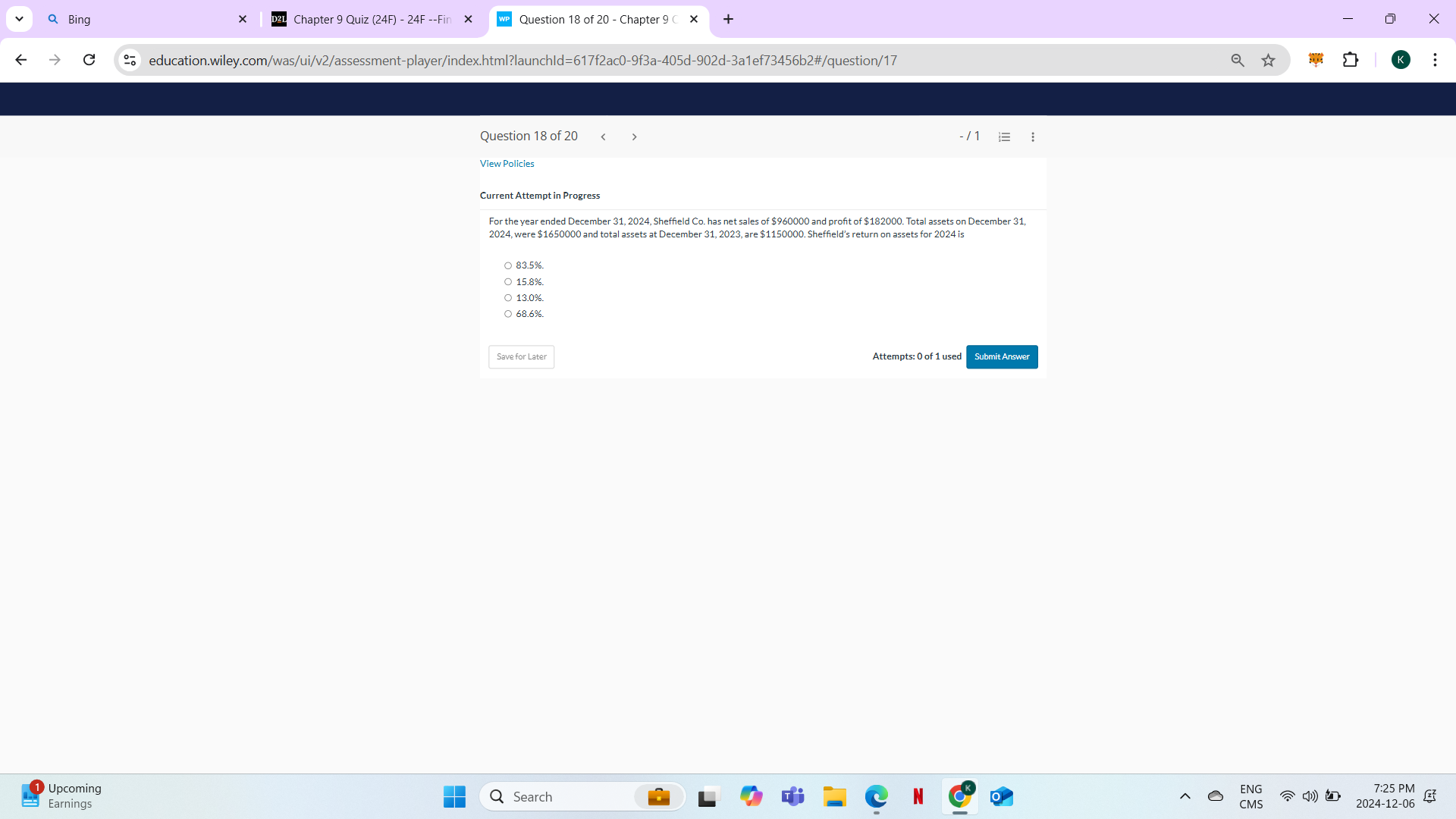 ANSWER Q Bing X D2L Chapter 9 Quiz (24F) - 24F