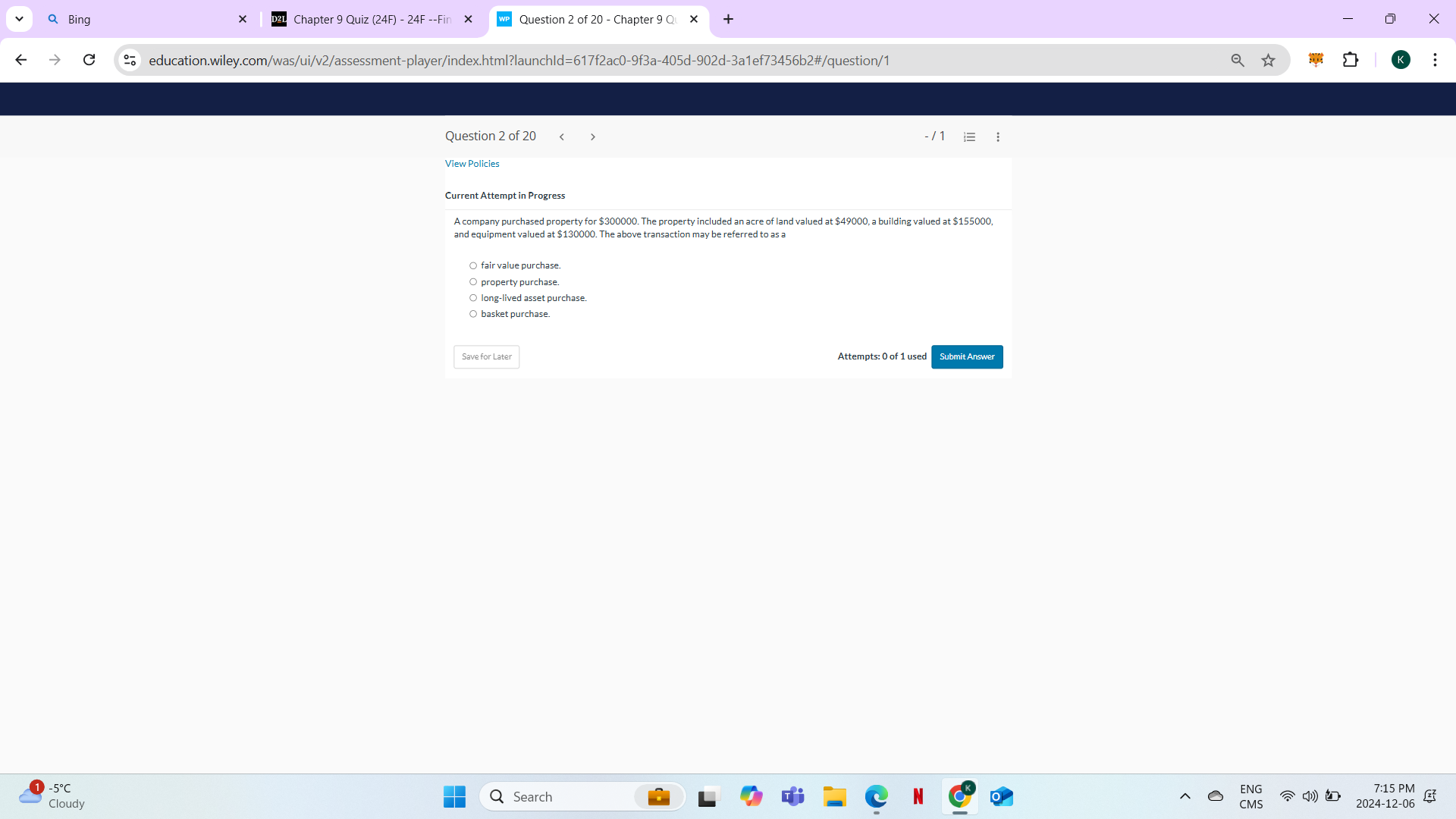 ANSWER Q Bing X D2L Chapter 9 Quiz (24F) - 24F