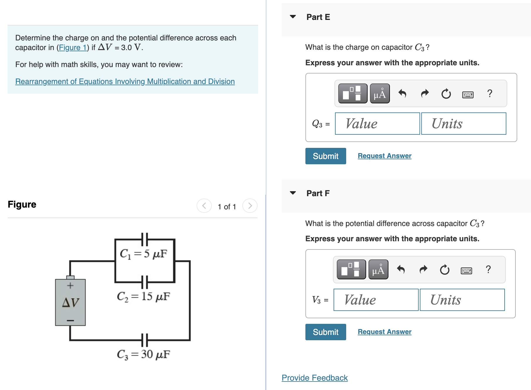 Determine the charge on and the potential
