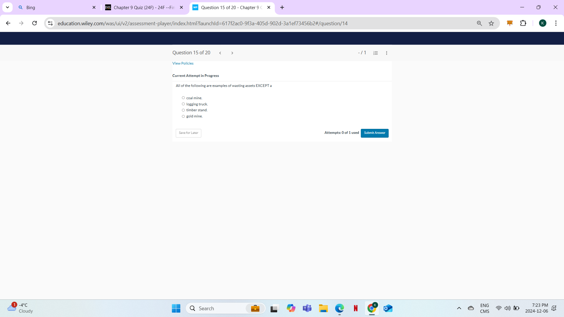 ANSWER Q Bing X D2L Chapter 9 Quiz (24F) - 24F