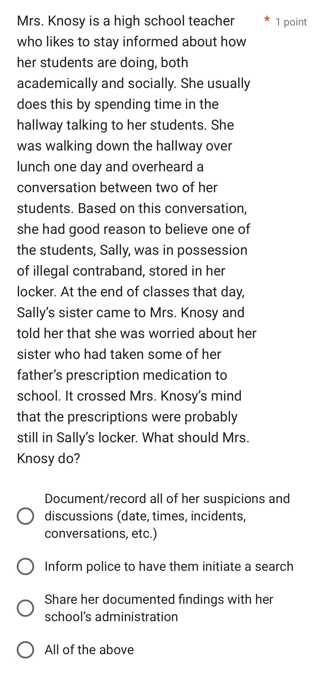 Mrs. Knosy is a high school teacher who likes to