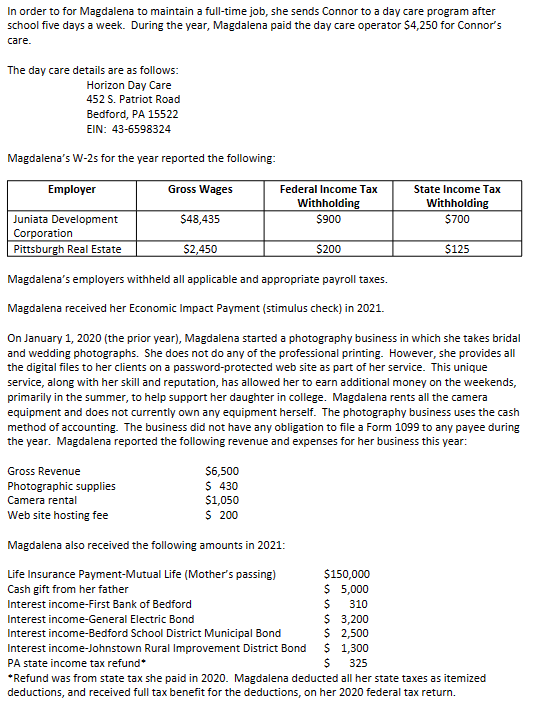 Tax Return Please complete the 2021 federal