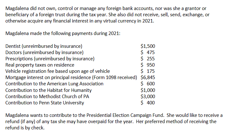 Tax Return Please complete the 2021 federal