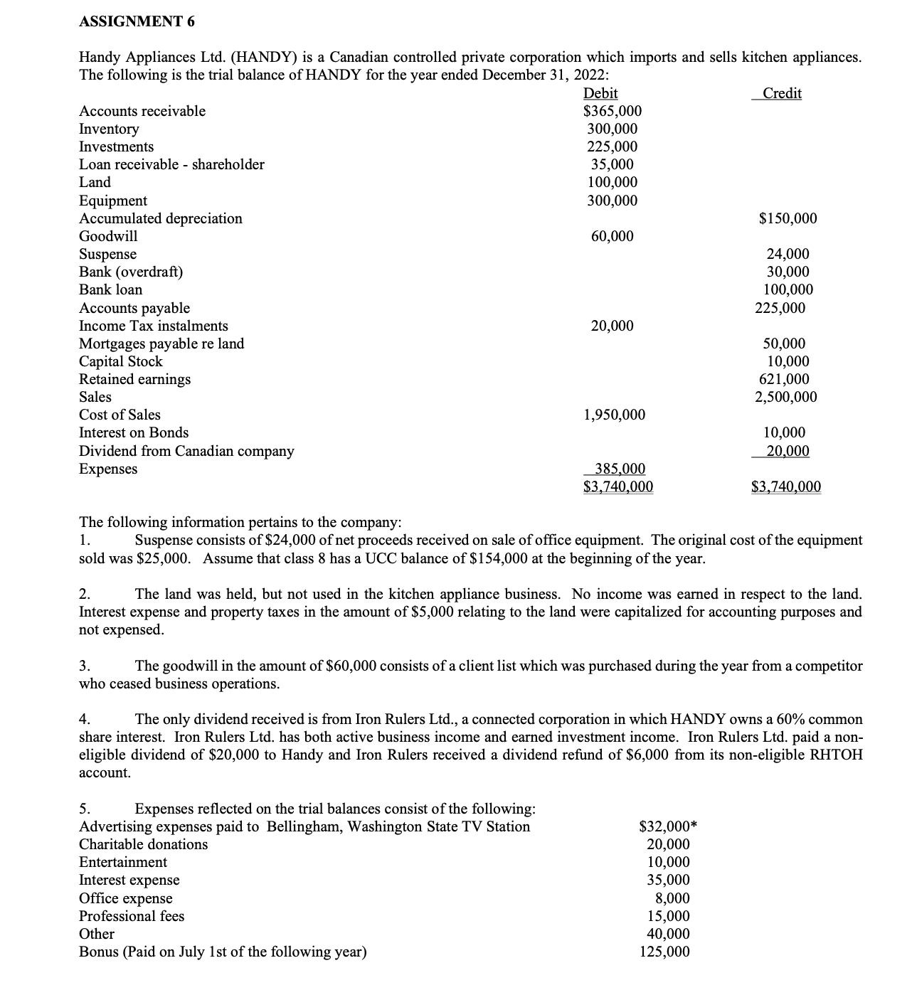 ASSIGNMENT 6 Handy Appliances Ltd. (HANDY) is a