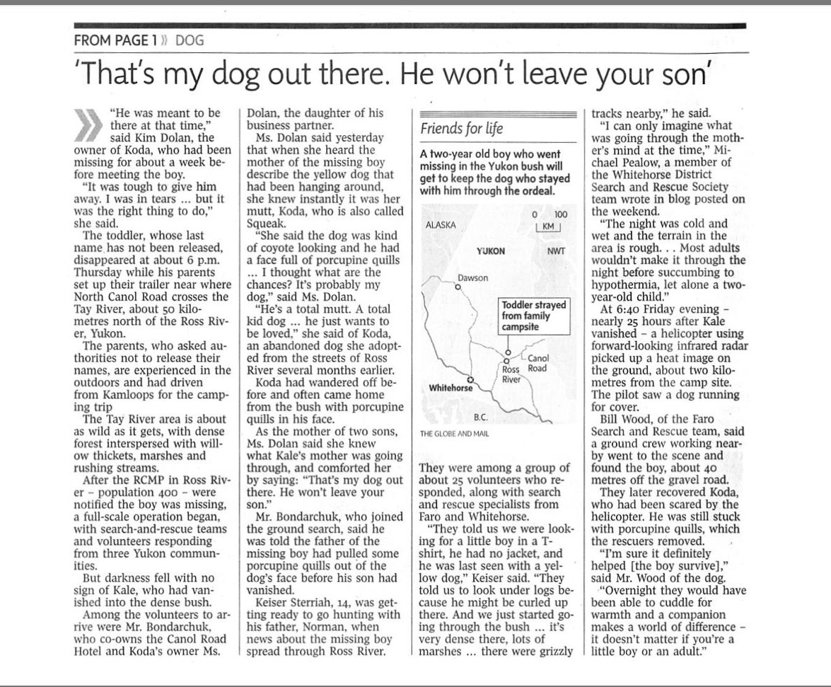 Read "Dog keeps toddler safe," which appeared in