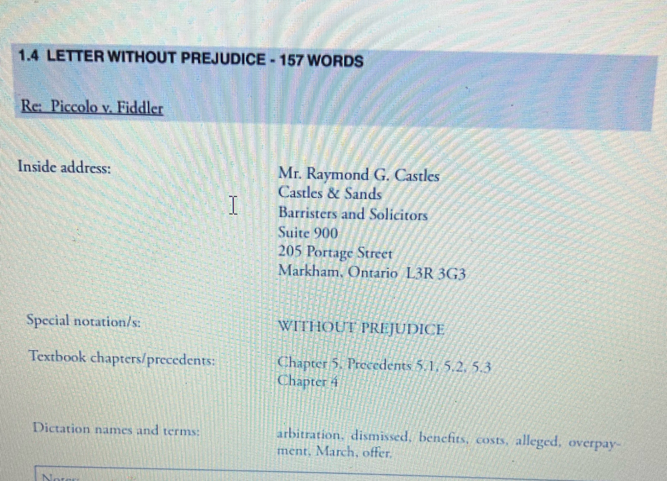 1.4 LETTER WITHOUT PREJUDICE - 157 WORDS Re